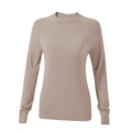 Eng anliegendes Damen Sport-Langarmshirt in Erdbraun mit Rundhalsausschnitt - S / Hellbeige