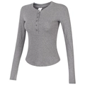 Slim fit grey Henley long sleeve ribbed sports top for women with button neckline - S / Mixed Grey