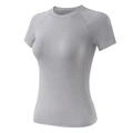 Women's grey slim fit yoga t-shirt with breathable mesh panels and ergonomic short sleeves - S / Heather Grey