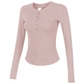 Women's slim fit long sleeve henley shirt in dusty pink ribbed knit for sports and fitness - S / Pink