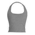 Sujetador deportivo de rayas gris oscuro y blanco con cuello halter y tejido acanalado - S / Rayas Grises y Blancas