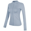 Slim-fit gray-blue Pilates jacket with full zipper, stand collar and thumbhole sleeves - S / Teal