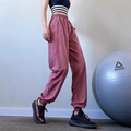 Women's high waist rose pink jogger pants with side zip pockets and cuffed ankles - Plum