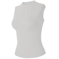 Dettaglio del top da yoga bianco senza maniche a collo alto con design elastico aderente - S / Bianco