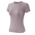 Detail showing breathable mesh panels and raglan sleeves on slim yoga sports t-shirt - Dusty Pink
