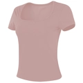 Détail du t-shirt de yoga à col carré en tissu extensible rose poudré et coupe slim - S / Rose