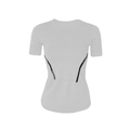 Slim fit quick-dry sports t-shirt for women featuring white fabric with black side stripes - S / White