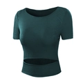 Donkergroen crop top sport t-shirt met uitgesneden taille en geribbelde breistructuur - S / Groen