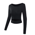 Zwarte crop top met lange mouwen voor dames met uitsnede en geribbelde textuur - S / Zwart
