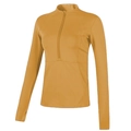 Detail of yellow athletic long sleeve top with half-zip collar and thumbhole cuffs - Yellow