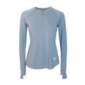 Women's quick-dry long sleeve sports top with half-zip collar and thumb holes - Blue