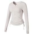 Top da yoga ad asciugatura rapida con mezza zip, coulisse laterali e fori per i pollici - S / Bianco Nebbia