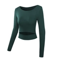Donkergroene crop top met lange mouwen, ribtextuur en uitsparing voor yoga en fitness - S / Donkergroen