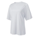 Macro detail of breathable white quick-dry fabric and crew neck mesh yoga shirt - White