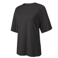 Detail of loose fit black quick-dry mesh yoga t-shirt with breathable fabric texture - Black