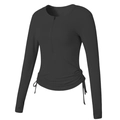 Top da yoga nero slim fit con mezza zip, coulisse laterali e fori per i pollici - S / Nero