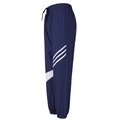 Detalle de los pantalones deportivos de cintura alta con rayas blancas laterales - S / Azul