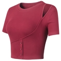 Crop top ajusté bordeaux en maille côtelée avec découpe à l'épaule et boutons décoratifs - Rouge