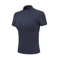 Slim fit dark navy sports T-shirt with stand collar and half-zipper for yoga - S / Tops / Blue