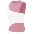 Slim fit sleeveless running top for women with pink and white color block design - S / White & Pink