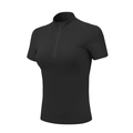 Women's slim-fit black sports t-shirt with stand collar, quarter zip, and quick-dry fabric - S / Black