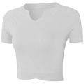 White quick-dry crop top with short sleeves and cross-wrap hem for fitness yoga - S / White