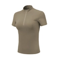 Women's slim fit half-zip sports T-shirt in khaki, quick-dry stretch athletic top - M / Tops / Green
