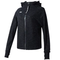 Veste de sport à capuche pour femme en gris chiné avec trous pour les pouces et zip - S / Noir
