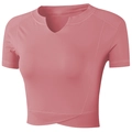 Slim fit quick-dry yoga crop top with cross hem design in dusty rose pink color - S / Pink