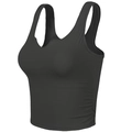 Slim fit dark grey sports tank top with V-notch neckline and side ruching details - S / Black