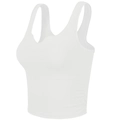 White sleeveless yoga tank top with side ruching and built-in pads for women - S / White