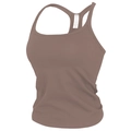 Damen Sport-BH mit Racerback aus rauchbraunem Rippstoff mit herausnehmbaren Pads - Latte-kaffee-farbe