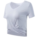 Women's white V-neck quick-dry sports top with stylish twisted knot front design - S / White