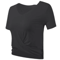 Women's V-neck quick-dry sports top in black featuring a stylish front twist knot detail - S / Black