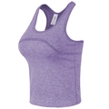 Women's racerback sports bra in purple heather with built-in chest pads and wide straps - Hyacinth Purple