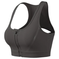 Sujetador deportivo gris oscuro con cremallera frontal y espalda de nadadora fitness - S / Negro