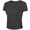 Slim fit dark grey sports crop top for women with crew neck and side drawstring detail - S / Black