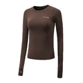 Detail of brown slim-fit sports top with side mesh vents and thumb hole sleeves - Dark Coffee