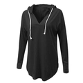 Sudadera deportiva negra para mujer con capucha, cuello en V y cordones blancos - S / Negro