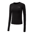 Dettaglio dei polsini con foro per il pollice e logo bianco sulla maglia da yoga nera slim fit - S / Nero