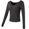 Slim fit V-neck black long sleeve sports top for yoga and fitness with elastic fabric - S / Black
