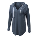 Camiseta de yoga azul marino con capucha, cuello en V y dobladillo curvo para mujer - S / Gris