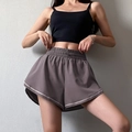 Pantalón corto de running de doble capa morado oscuro con cintura elástica y borde blanco - S / Morado