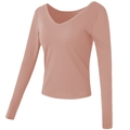 Slim fit long sleeve V-neck sports top in dusty pink with built-in padded bra - S / Orange