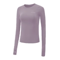Detail view of purple ribbed sports top featuring thumbhole cuffs and slim-fit sleeves - Purple