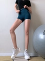 High-waisted dark green athletic yoga shorts for women with elastic breathable fabric - Blue