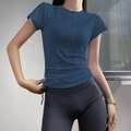 Yoga-Set mit marineblauem Half-Zip Top mit Tunnelzug und grauer High Waist Leggings - S / Blau