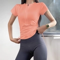 T-shirt sportiva arancione slim fit con mezza zip e coulisse regolabile per donna - Arancione