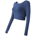 Haut de yoga court bleu marine à manches longues avec passe-pouces et coupe ajustée - Bleu
