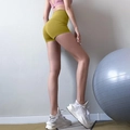 High waist mustard yellow athletic yoga shorts for women with seamless compression fit - Leaf Yellow